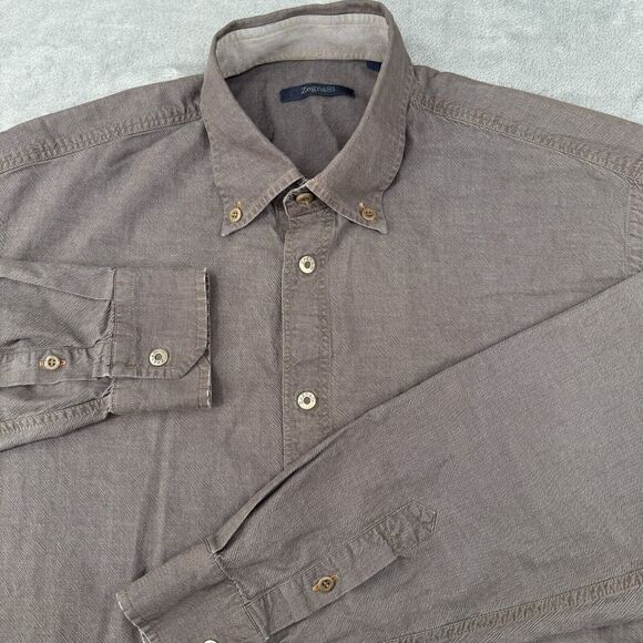 Ermenegildo Zegna Sport Men Button Snap Shirt XXL Gray Long Sleeve Made in Italy - Picture 1 of 7